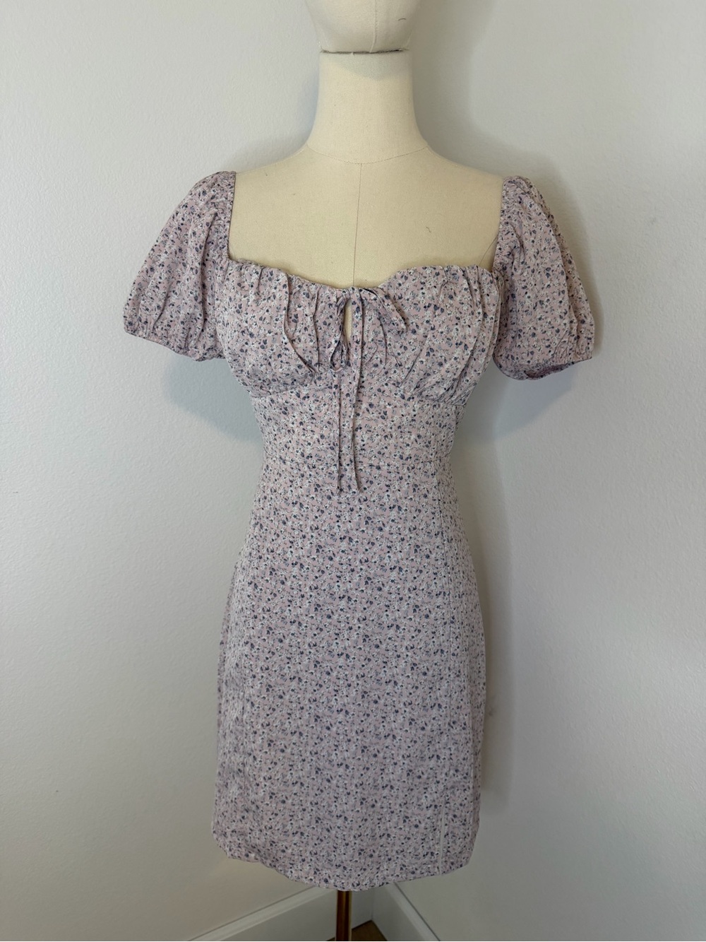 Storia Lilac Floral Puff Sleeve Mini Babydoll Dress Size Small